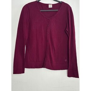 Fair Indigo Organic Cotton Cardigan Sweater Plum Burgundy V-Neck Medium